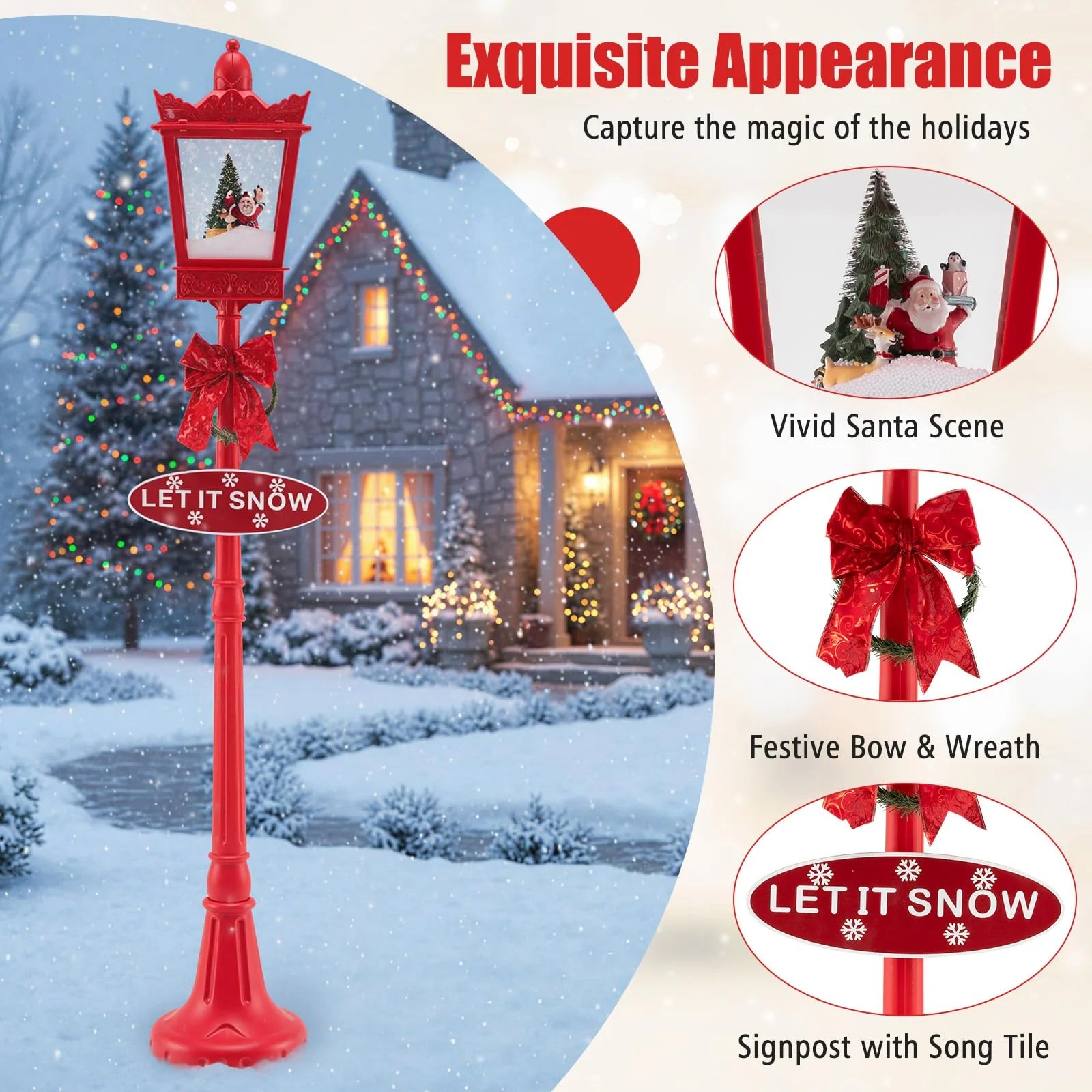 Tangkula 8 ft Musical Christmas Street Light Indoor/Outdoor Lamp Post with Warm White LEDs - Product image 7