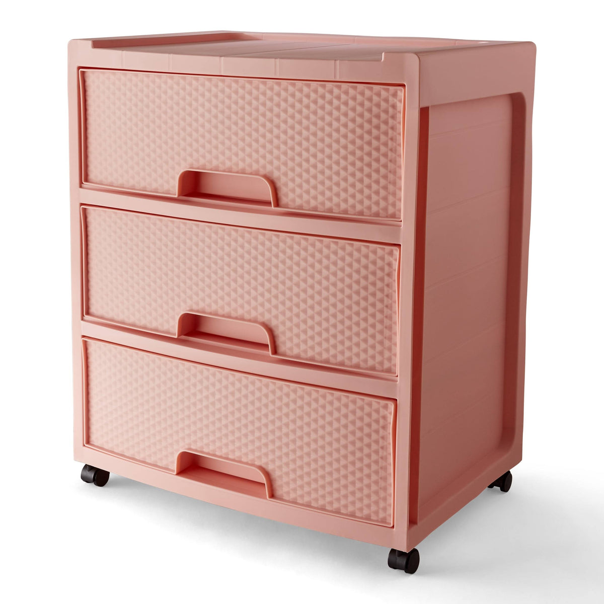 Mainstays 3 Drawer Wide Diamond Pearl Blush Plastic Storage Cart with Wheels - Product image 1