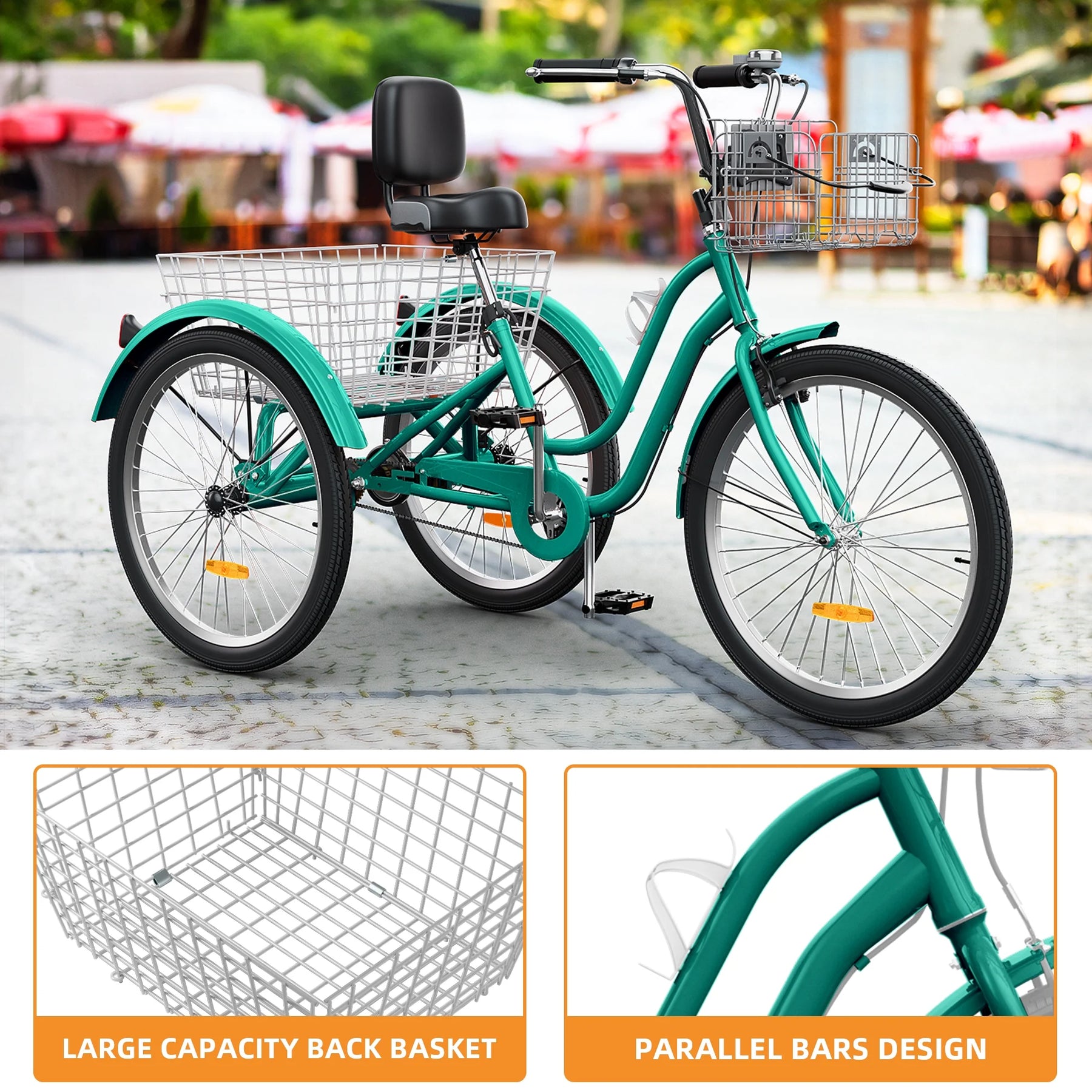 Dextrus 24 in 3 - Wheel Bike, Single Speed Adult Trike, Low Step - Through Cruiser with Front & Rear - Product image 33