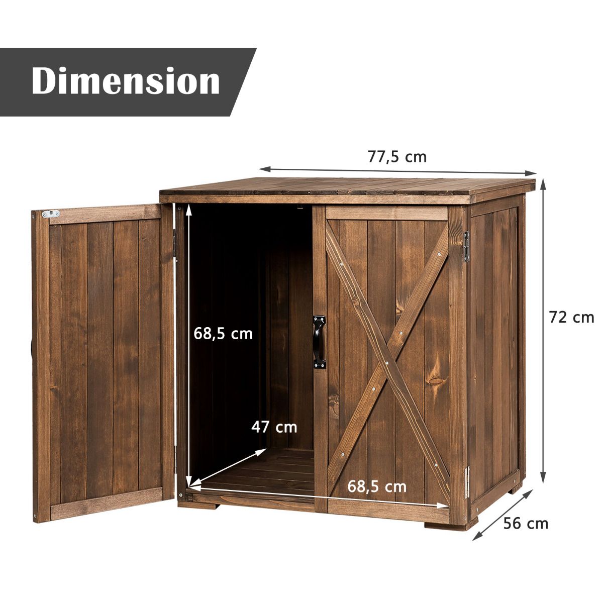 Outdoor Wooden Garden Cabinet 77.5 x 56 x 72 cm Tool Shed with Double Doors Brown -