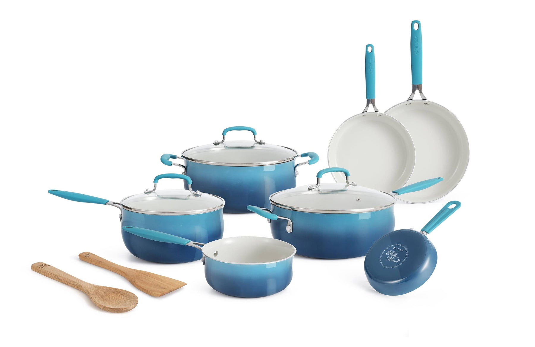 The Pioneer Woman 12-Pieces Porcelain Enamel Classic Ceramic Cookware Set, Ombre Teal, Size: 12pc - Product image 1