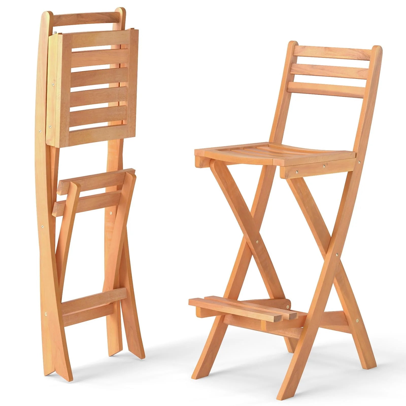 Tangkula Outdoor Portable High Top Acacia Wood Bar Height Chair with Backrest & Footrest - Product image 1