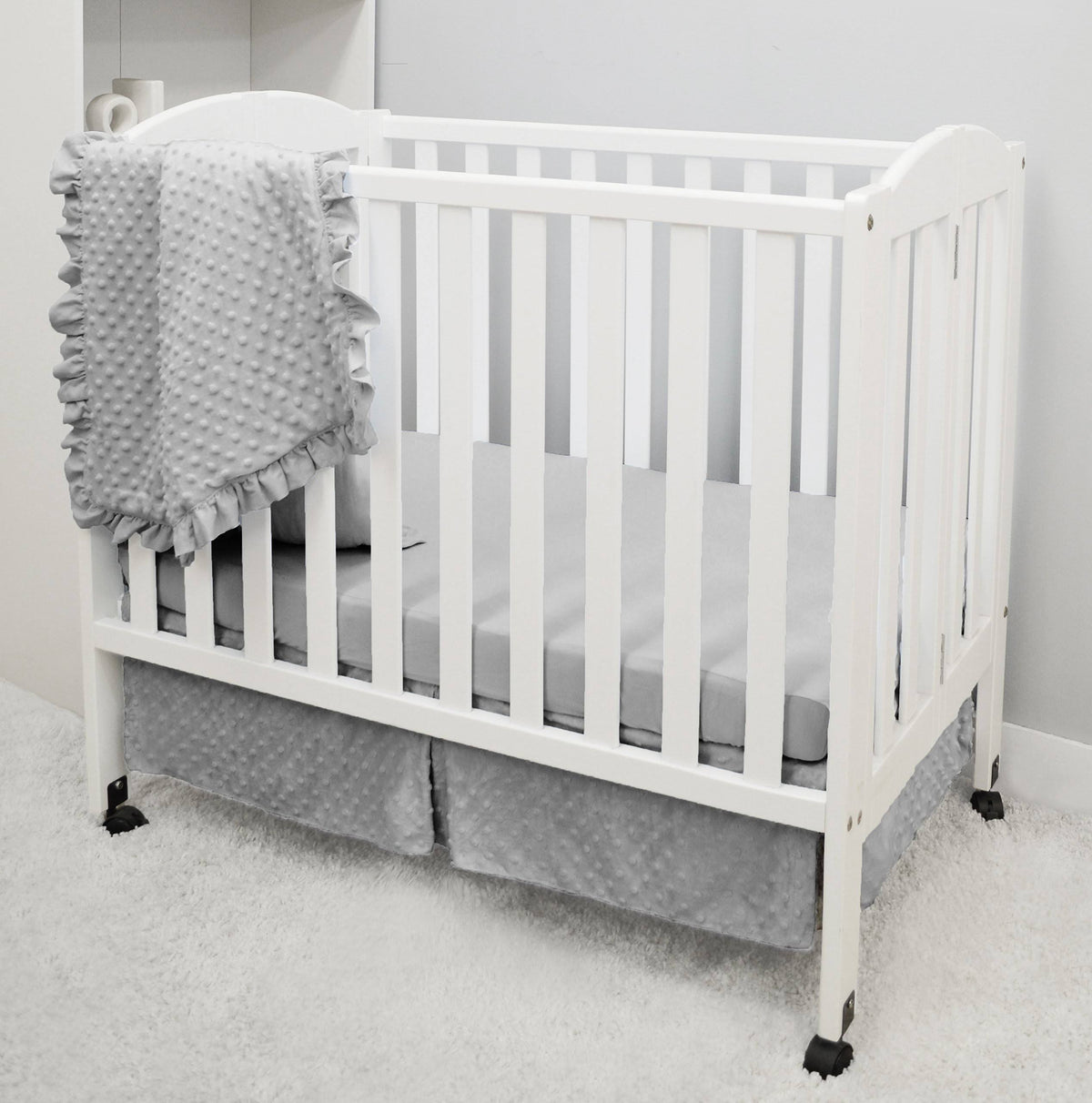 American Baby Company Heavenly Soft Minky Dot 3-Piece Mini/Portable Crib Bedding Set, Grey - Product image 1
