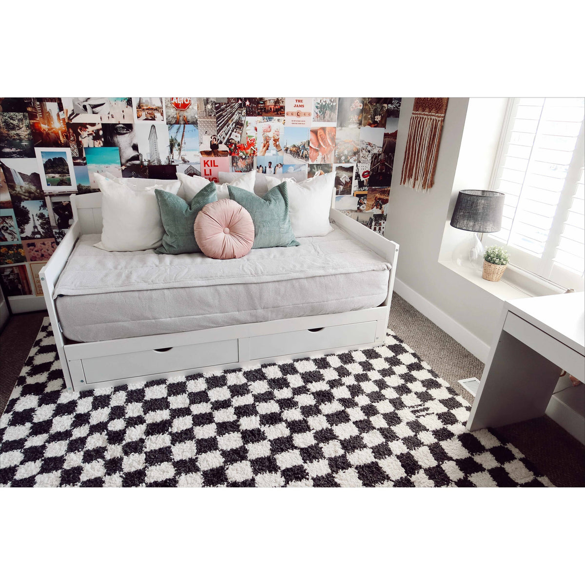 Hauteloom Kieu Checkered Shag Bedroom Living Room Area Rug - High Pile - Shaggy Plush Modern Soft Carpet - Product image 1