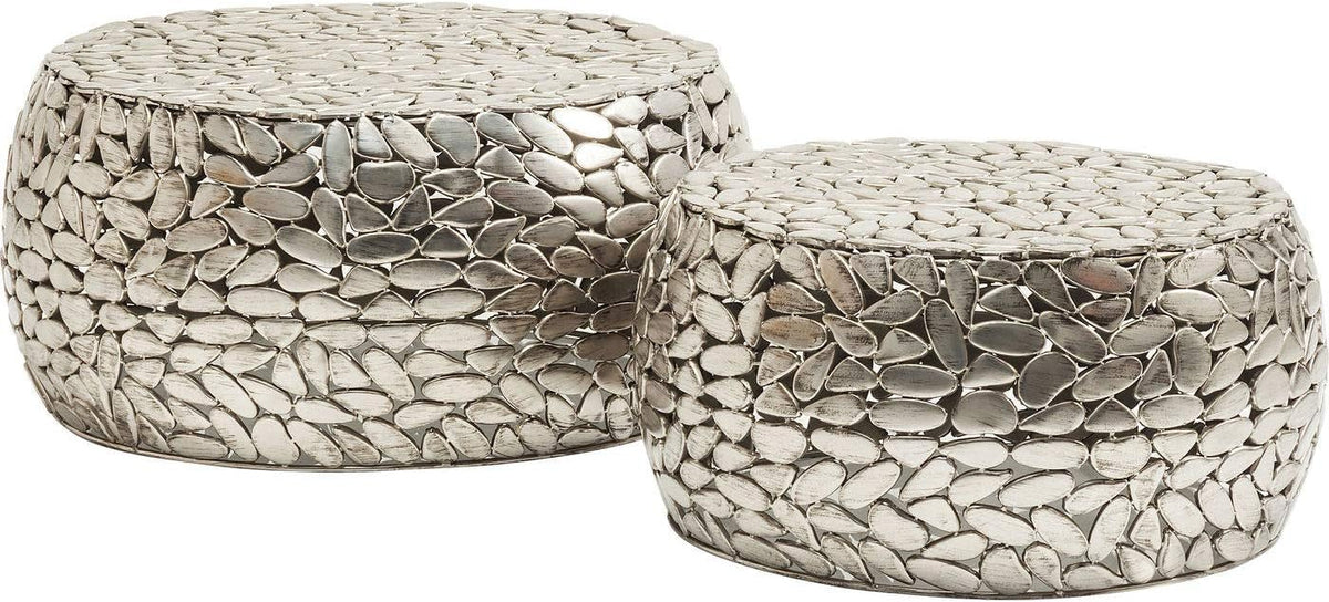 Kare Design Pebbles Deluxe Coffee Table, Steel, Silver, Diameter 66/56 cm, Living room coffee table set of 2, Furniture, Interior Decoration, Bedroom Decoration, Home