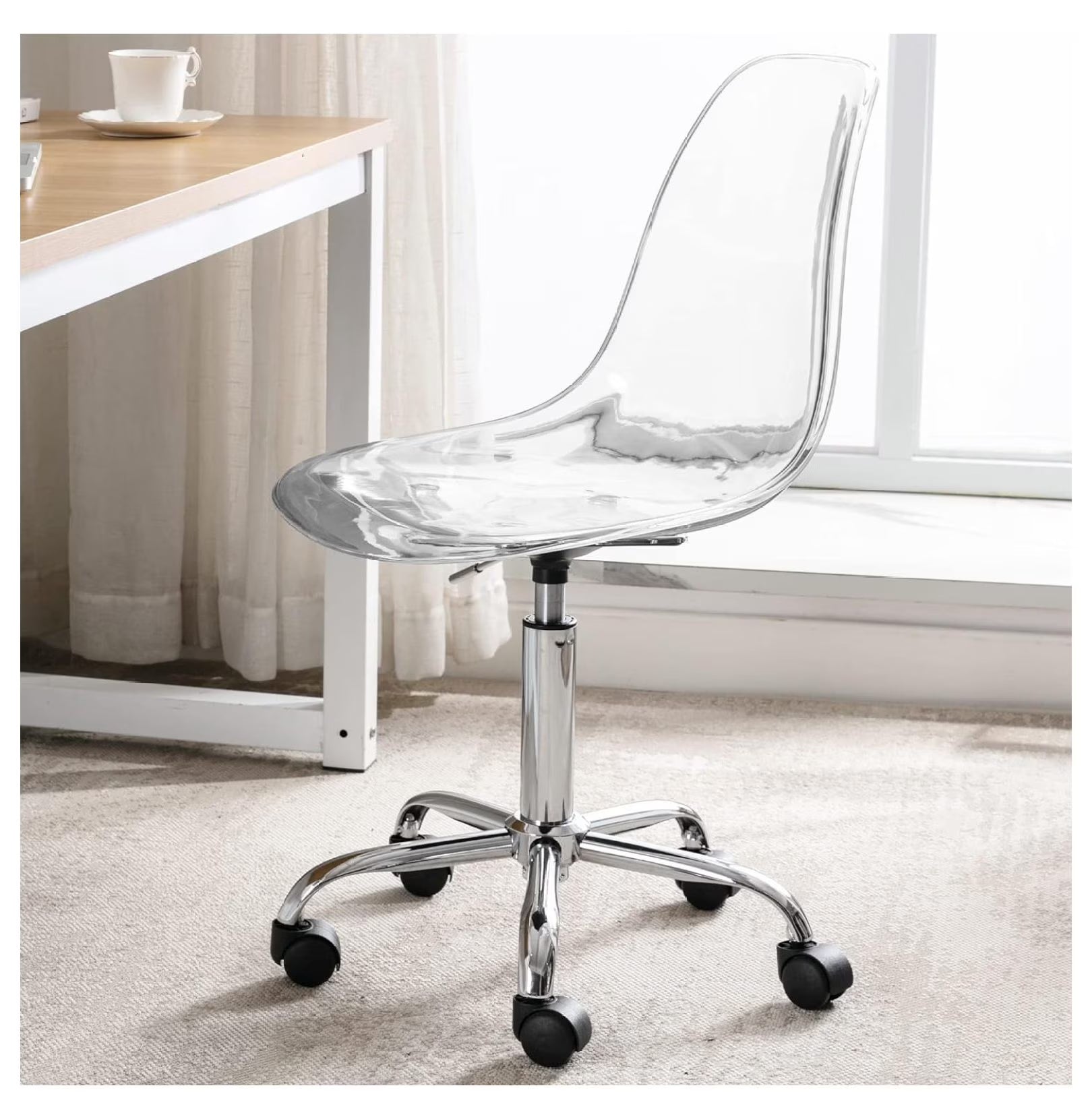 Echoworld Clear Rolling Chair, Armless Desk Chair with Golden Feet Swivel Molded Plastic Shell Adjustable - Product image 3