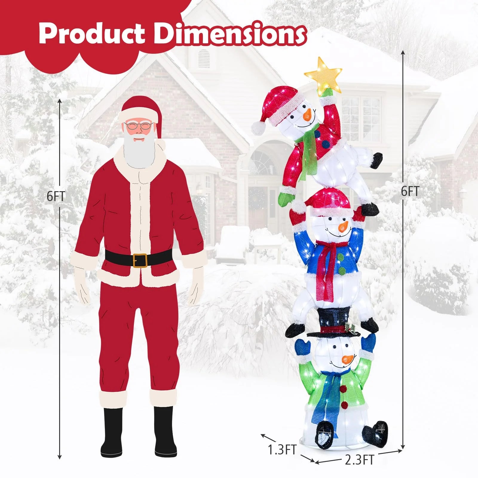 Tangkula 6 FT Lighted Christmas Stacked Snowman Set, Light-up Christmas Decoration with 155 LED Lights - Product image 4