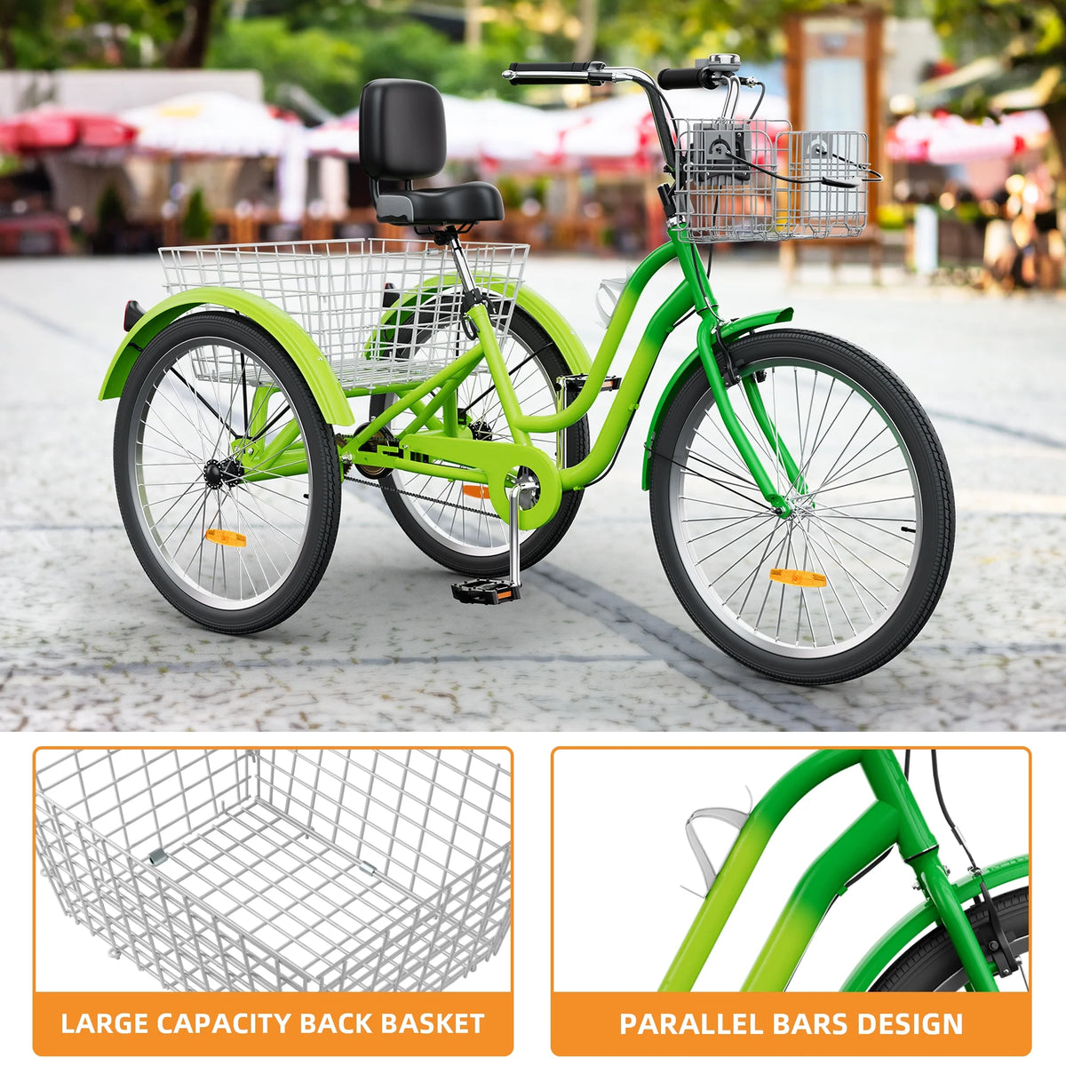 Dextrus 24 in 3 - Wheel Bike, Single Speed Adult Trike, Low Step - Through Cruiser with Front & Rear - Product image 52