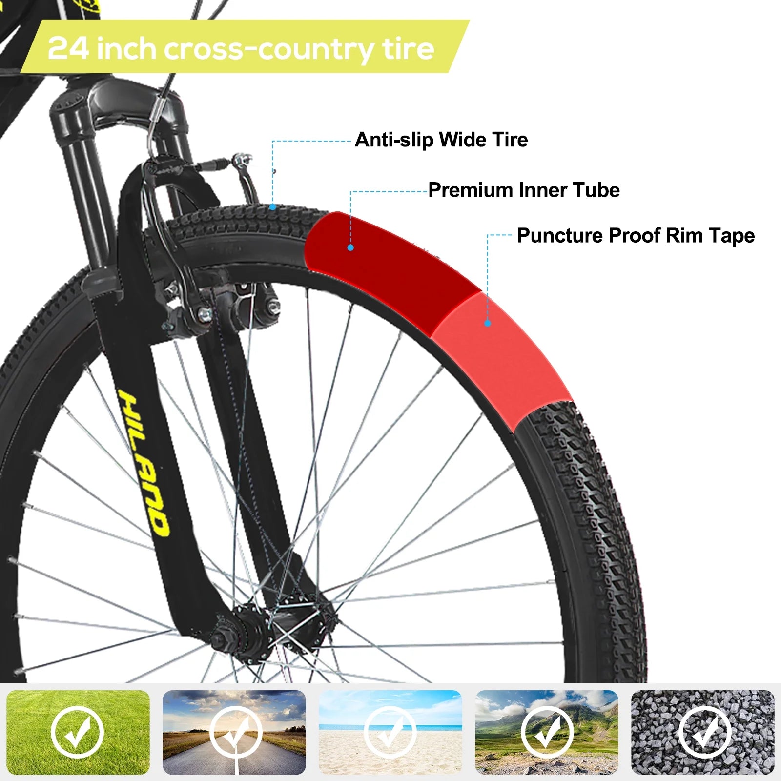 Hiland 24 in Mountain Bike, Front Suspension Fork Bicycles for Adults Multiple Colors - Product image 19