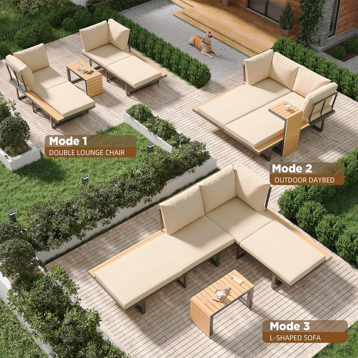 AECOJOY 4 Piece Metal Patio Furniture Set with Waterproof Cover, Convertible Outdoor Daybed with Coffee - Product image 14
