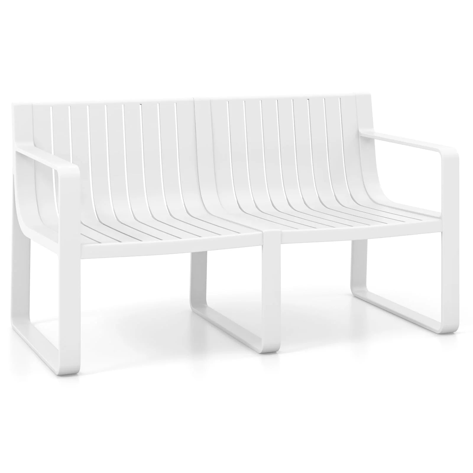 All-Weather Plastic Outdoor Patio Bench, 2-Person Garden Loveseat with Curved Backrest & Slatted Design - Product image 11