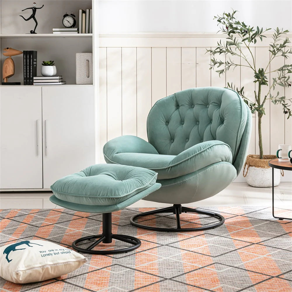 Velvet Swivel Accent Chair with Ottoman Set, Modern Lounge Chair with Footrest and Metal Base Comfy - Product image 17