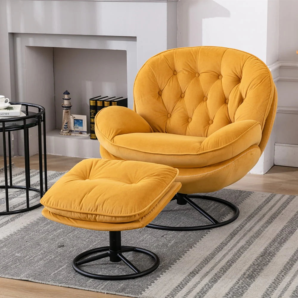Velvet Swivel Accent Chair with Ottoman Set, Modern Lounge Chair with Footrest and Metal Base Comfy - Product image 18