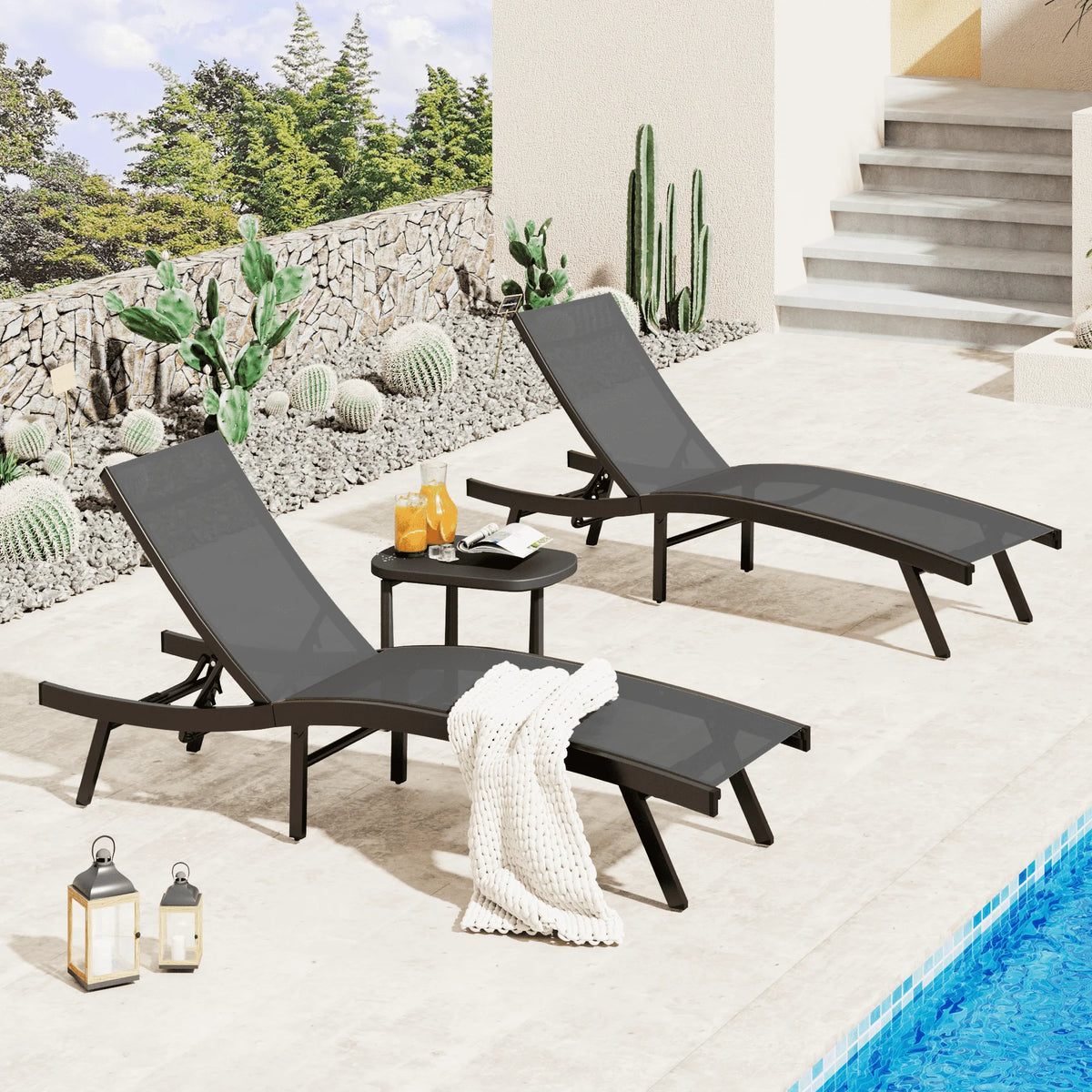 AECOJOY Outdoor Chaise Lounge, All Weather Pool Lounge Chairs Ergonomic Design (Dark Grey, 2 PCs) - Product image 2