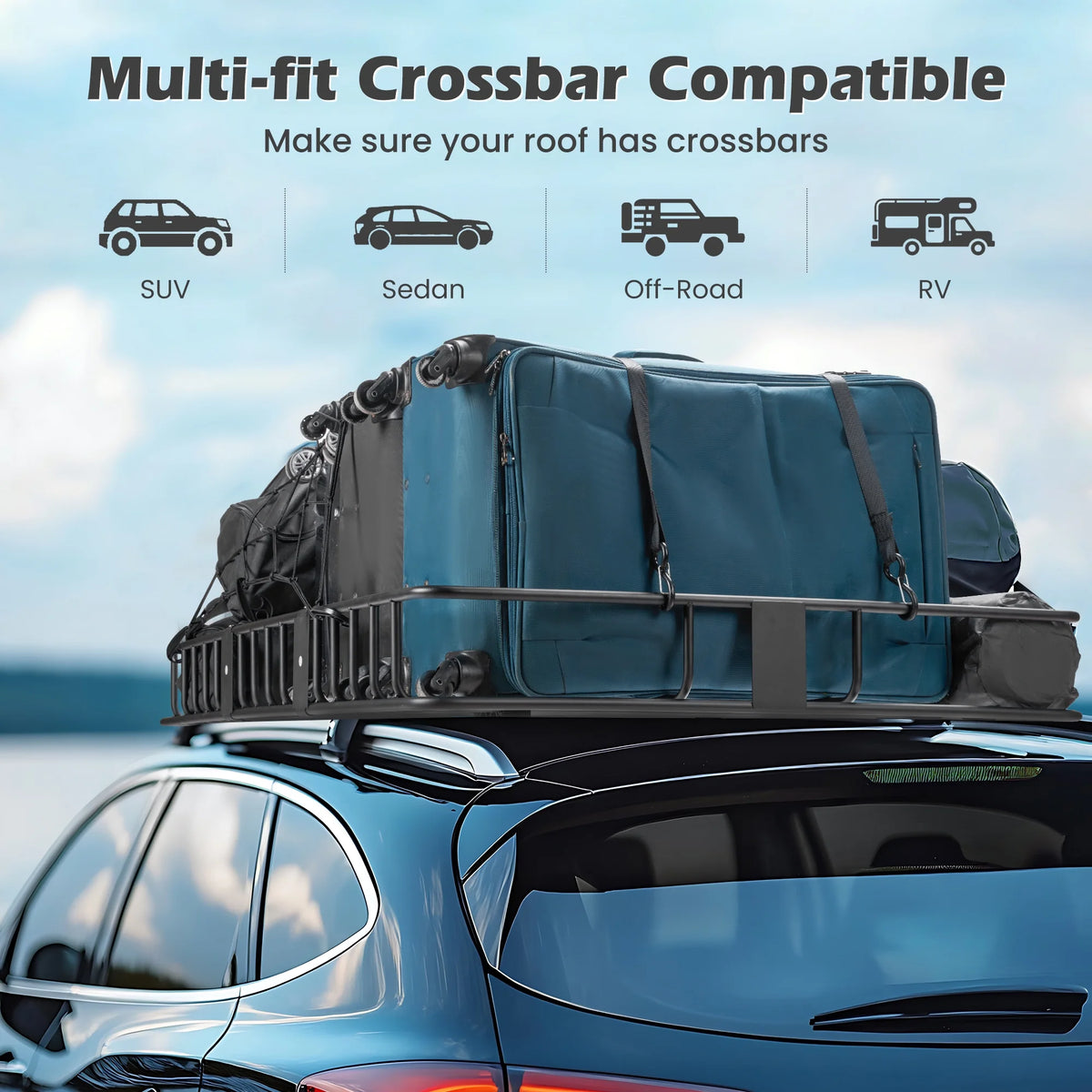 Naipo Roof Rack Cargo Basket, 500 lb, 64"x39"x6"extendable Roof Luggage Holder Rack with 4 U - Product image 3