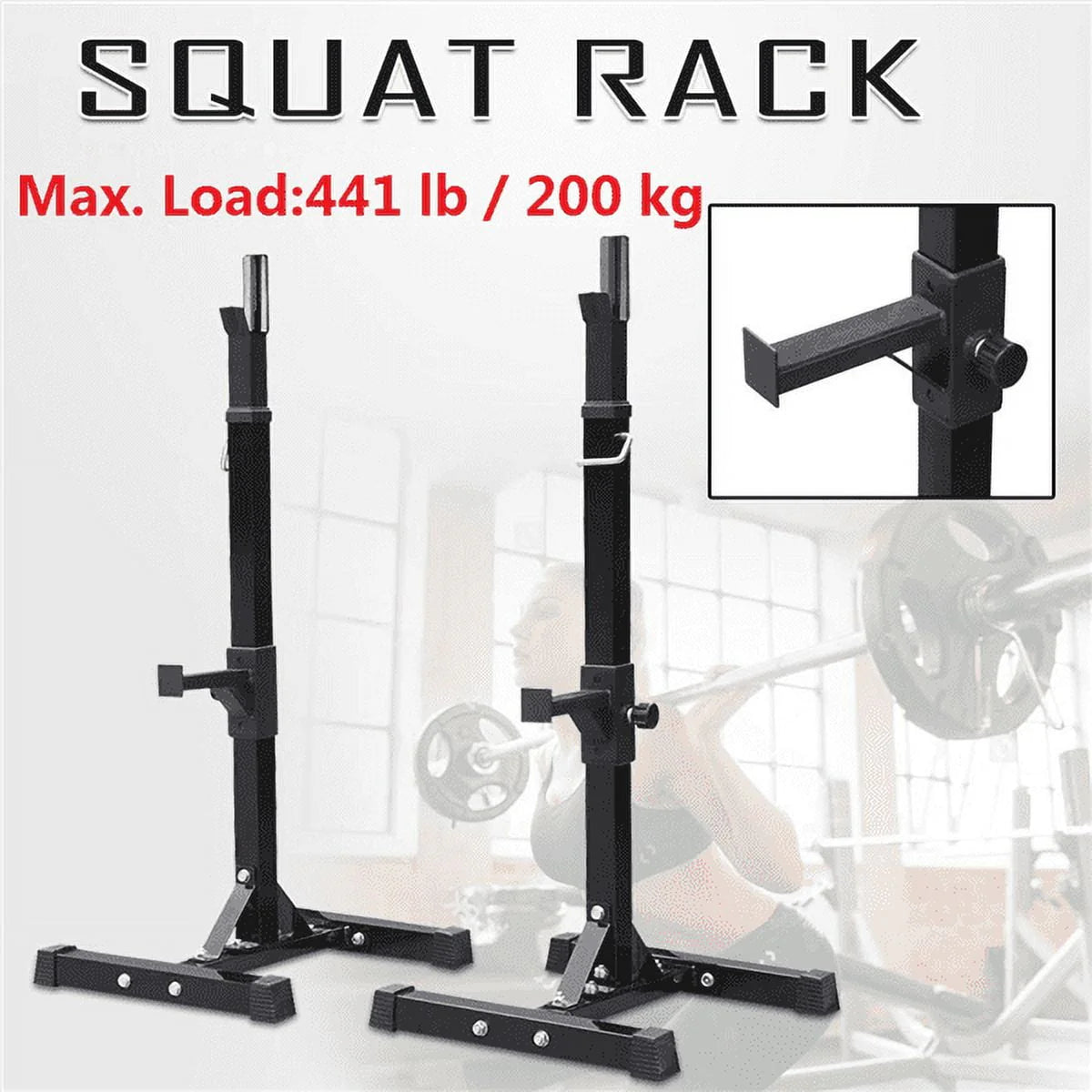 2 - Piece Adjustable Squat Stand Rack or Barbell Free Press Bench, Black - Product image 4