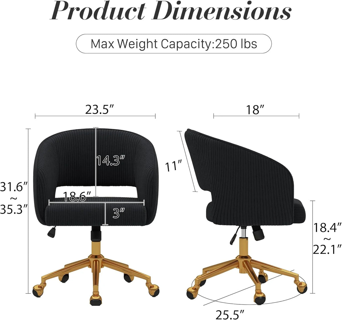 Home Office Swivel Desk Chair, Modern Velvet Vanity Chair, Height Adjustable Armchair with Gold Base - Product image 39