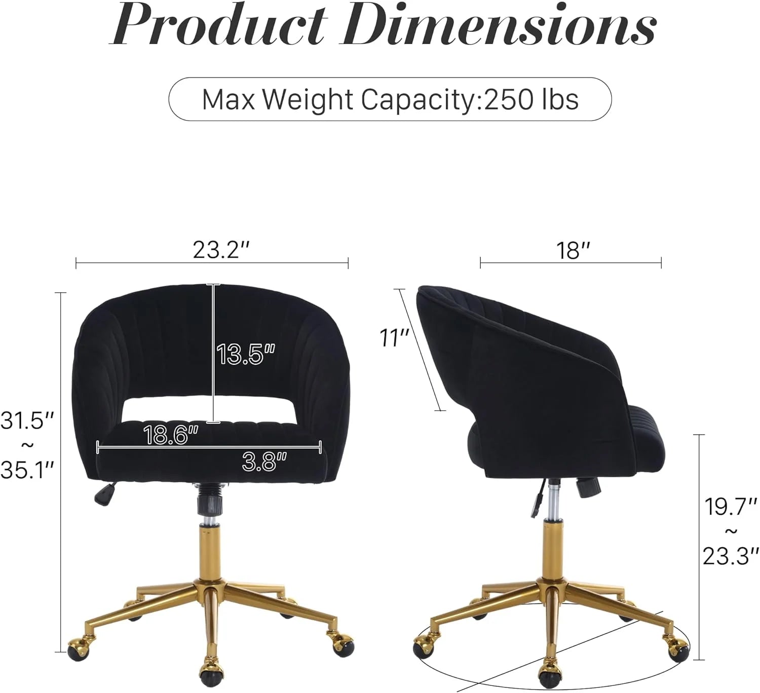 Home Office Swivel Desk Chair, Modern Velvet Vanity Chair, Height Adjustable Armchair with Gold Base - Product image 31