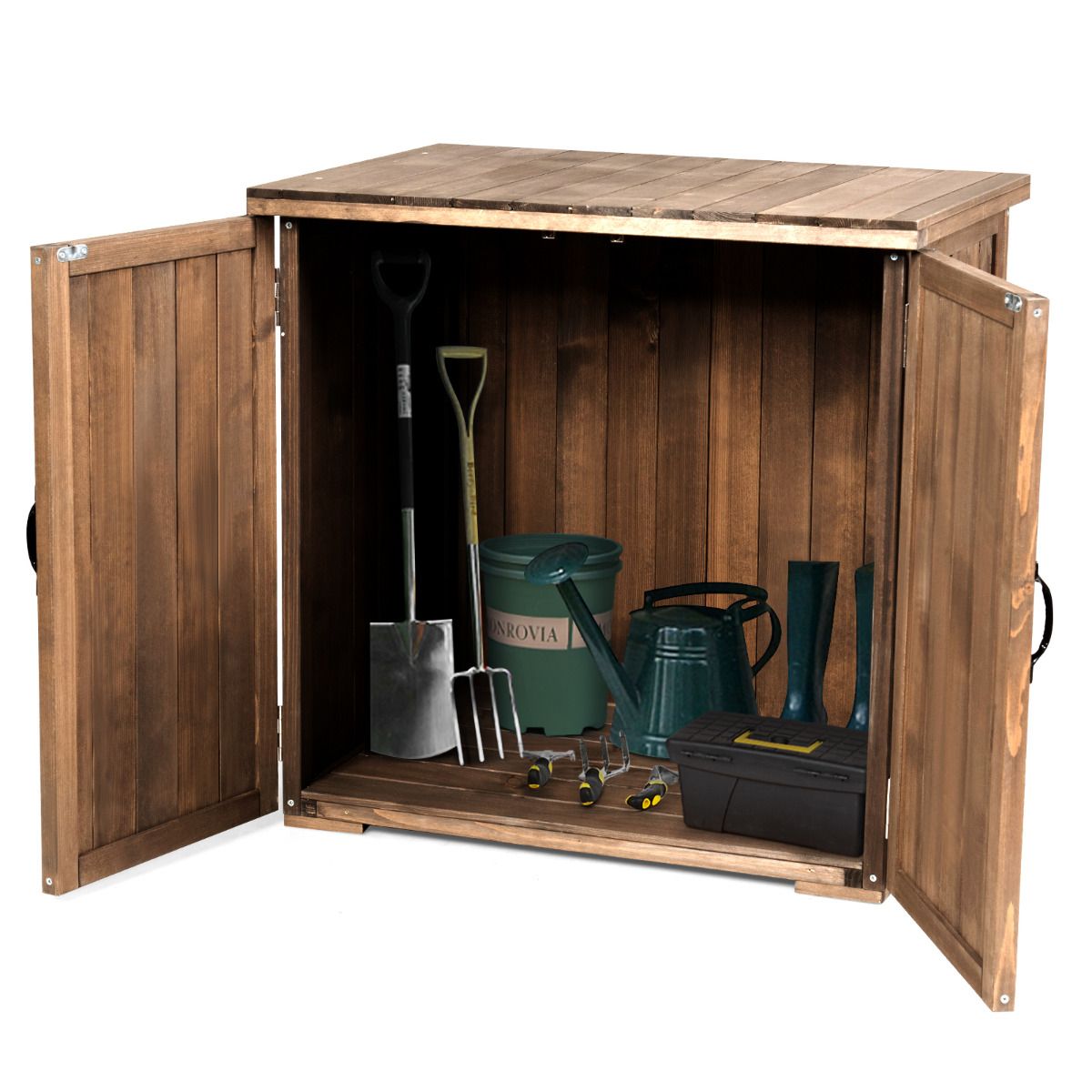 Outdoor Wooden Garden Cabinet 77.5 x 56 x 72 cm Tool Shed with Double Doors Brown -