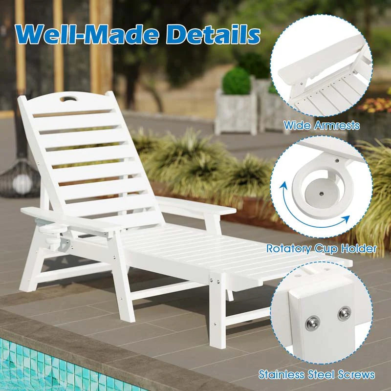 Outdoor Chaise Lounge Chair with 4-Position Backrest & Cup Holder, Weatherproof HDPE Reclining Patio Chair - Product image 7