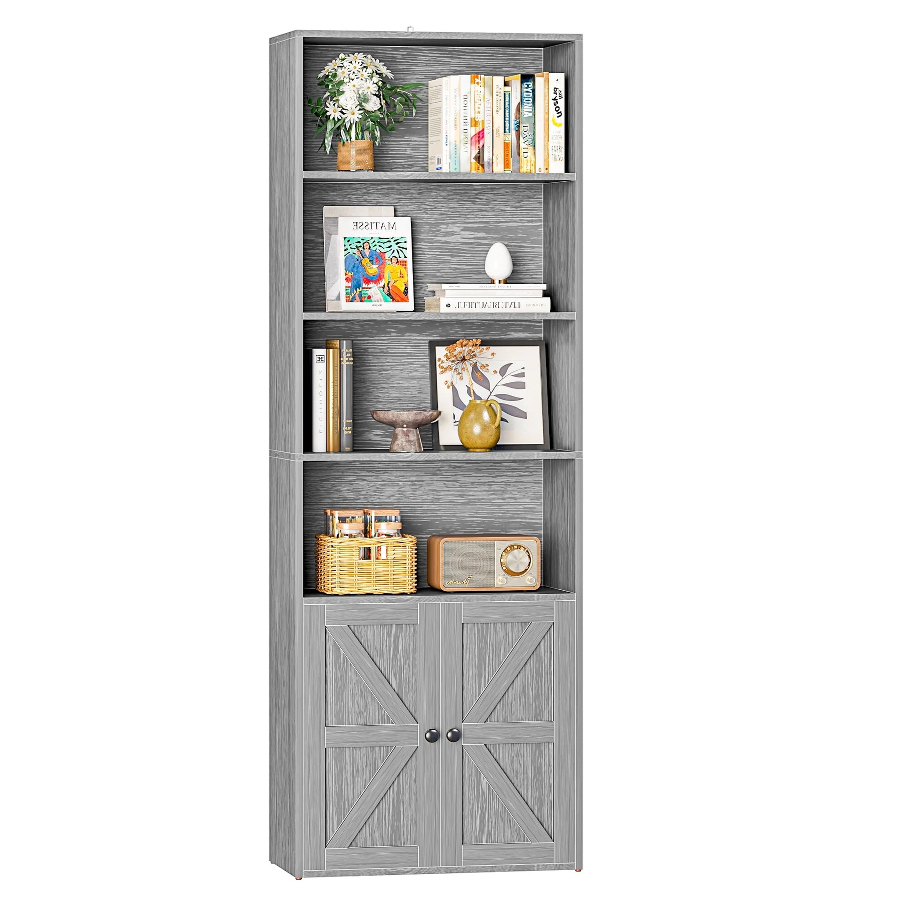 Furmax 1 Piece 4 - Shelf Farmhouse Bookcases 4 - Tier Bookshelf with Adjustable Shelves&Doors - Product image 13