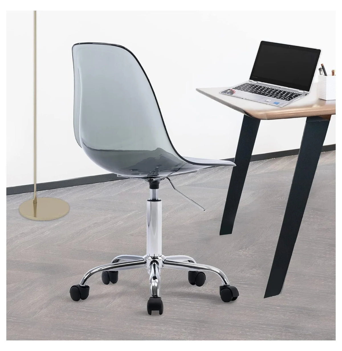 Echoworld Clear Rolling Chair, Armless Desk Chair with Golden Feet Swivel Molded Plastic Shell Adjustable - Product image 34