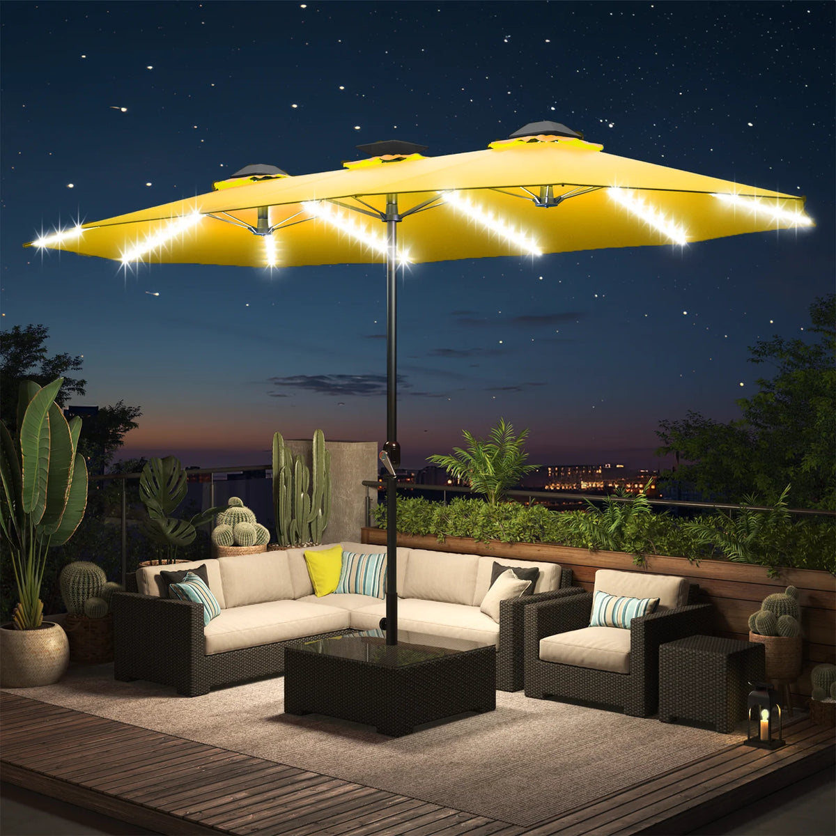 AECOJOY 15ft Patio Double-Sided Umbrella, 156 PCS Solar LED Light Outdoor Large Umbrella, Yellow - Product image 2