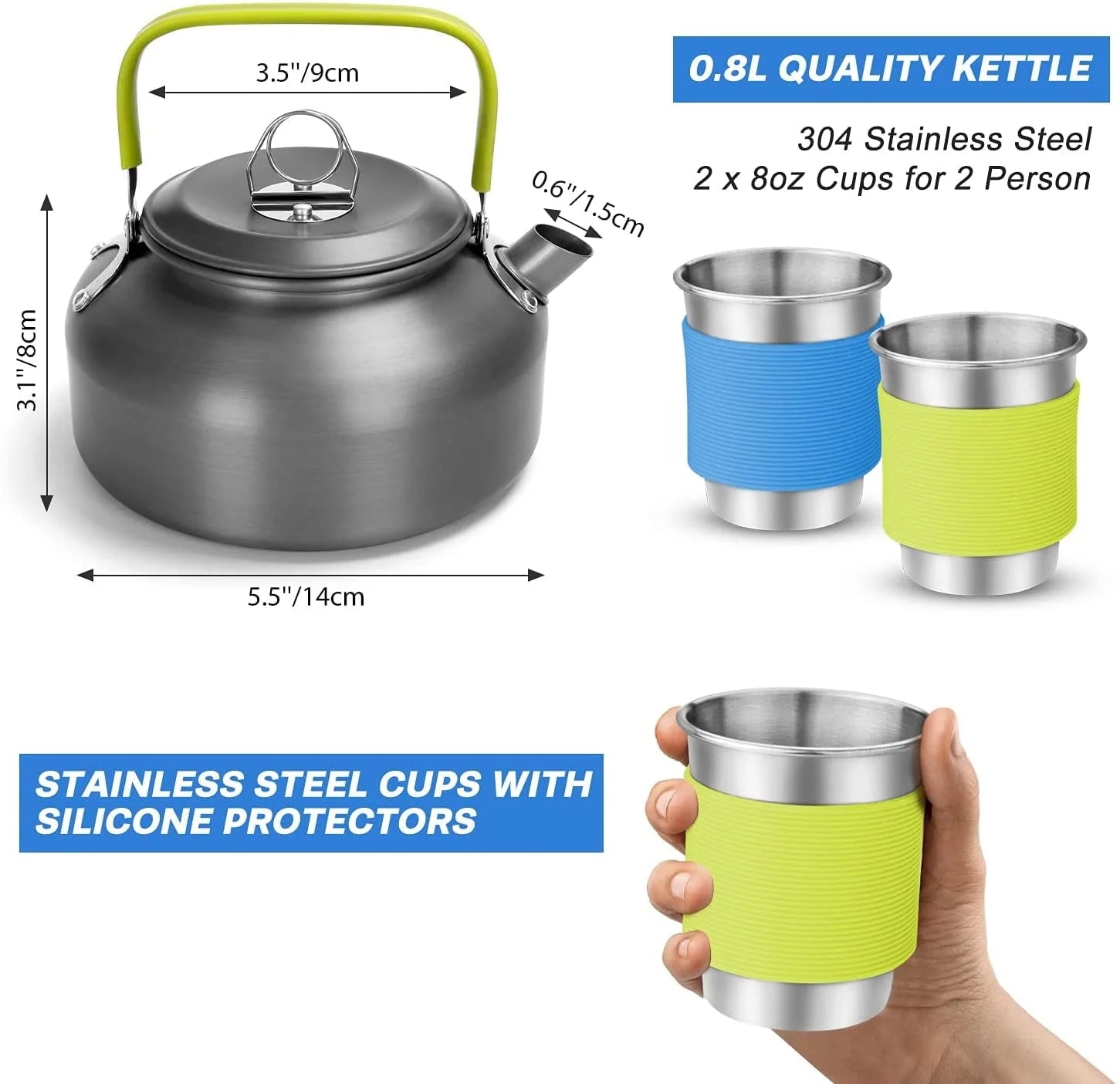 16pcs Camping Cookware Set with Folding Camping Stove, Non - Stick Lightweight Pot Pan Kettle Set with - Product image 3