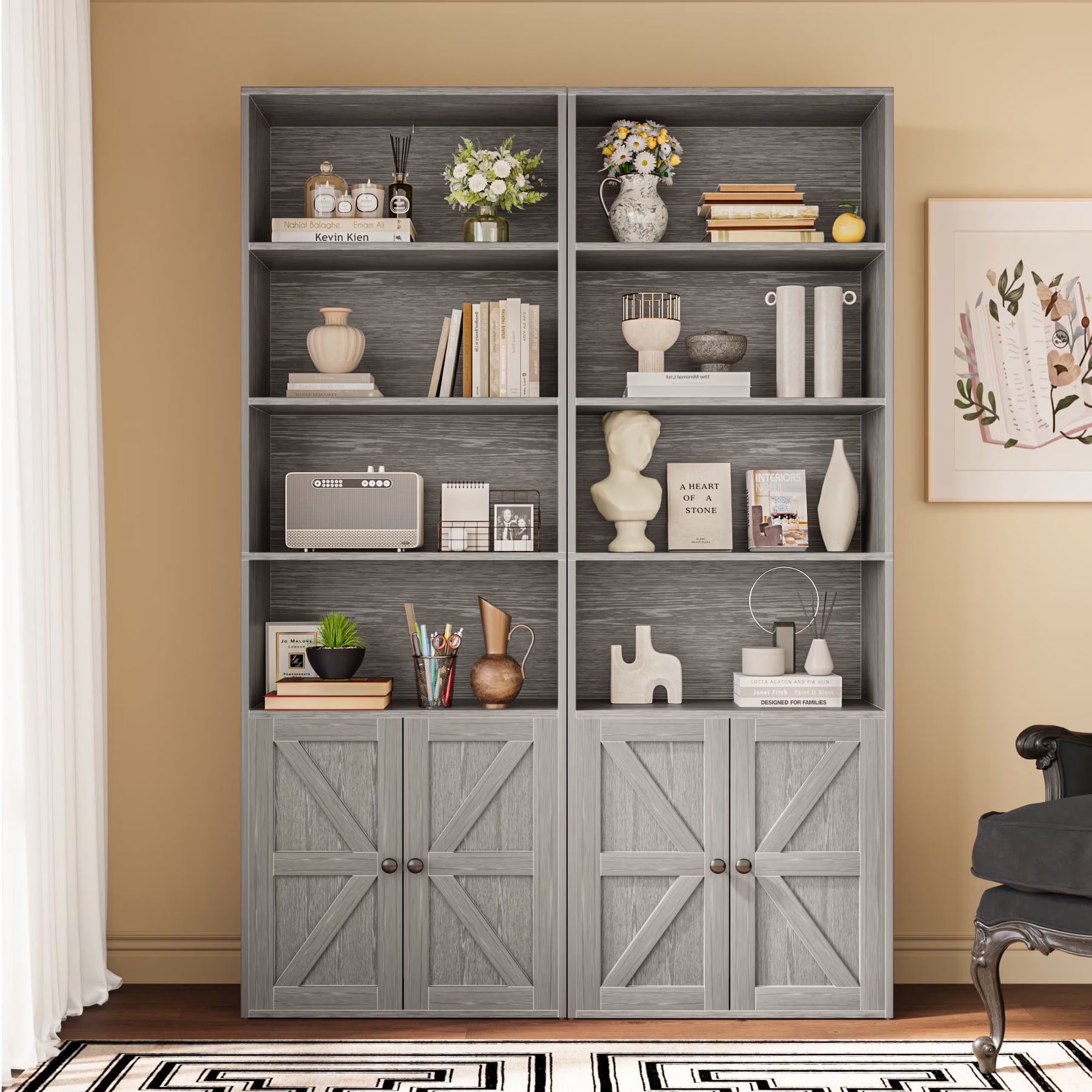 Furmax 1 Piece 4 - Shelf Farmhouse Bookcases 4 - Tier Bookshelf with Adjustable Shelves&Doors - Product image 3