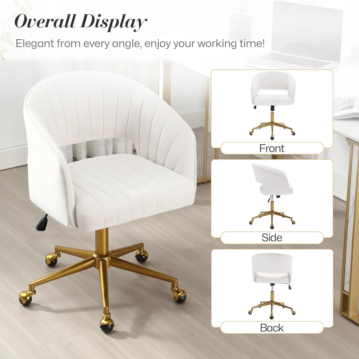 Home Office Swivel Desk Chair, Modern Velvet Vanity Chair, Height Adjustable Armchair with Gold Base - Product image 13