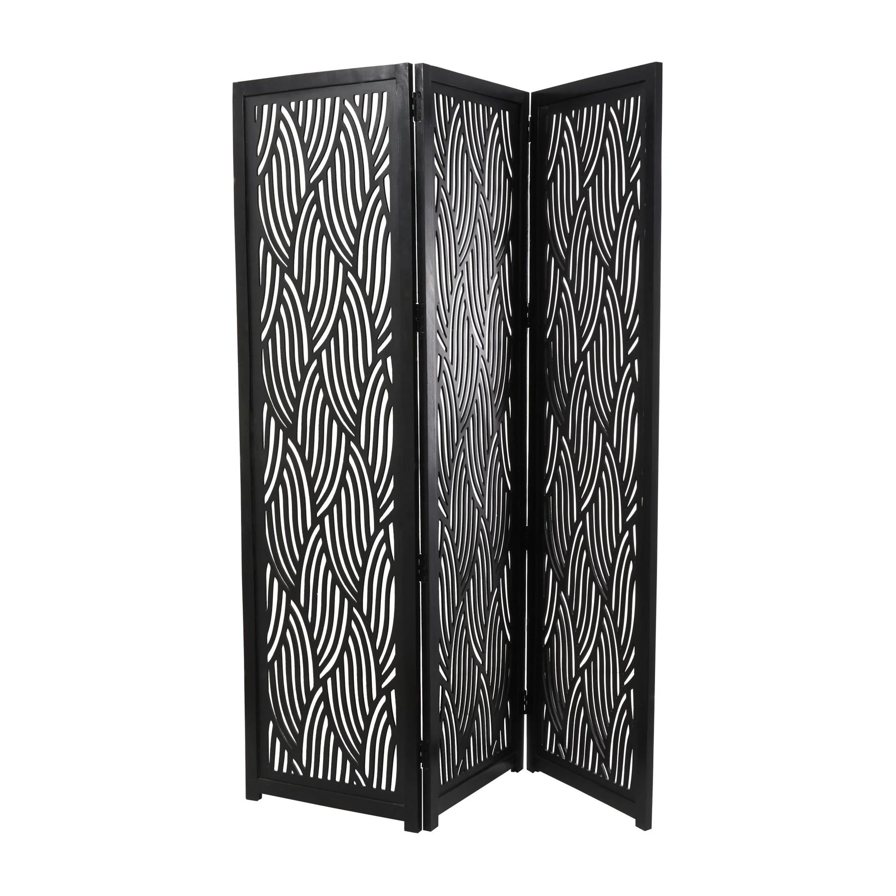 Decmode 60" x 72" Black Mango Wood Abstract Wavy Cutout 3 Panel Room Divider Screen, 1 - Piece - Product image 6