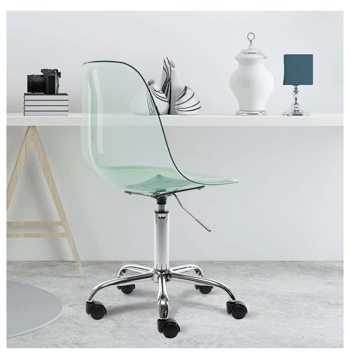 Echoworld Clear Rolling Chair, Armless Desk Chair with Golden Feet Swivel Molded Plastic Shell Adjustable - Product image 23