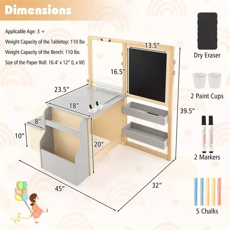 Kids Wooden Art Center Easel with Adjustable Double-Sided Blackboard & Whiteboard, Paper Roll - Product image 13