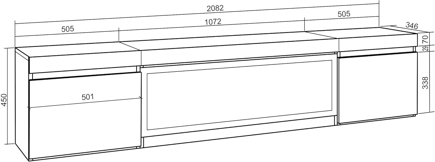 Skraut Home | TV cabinet | TV Bench | Large Storage Space | 210 | for TVs up to 80" | XXL electric fireplace | Suspended, Wall | Modern Style | Black