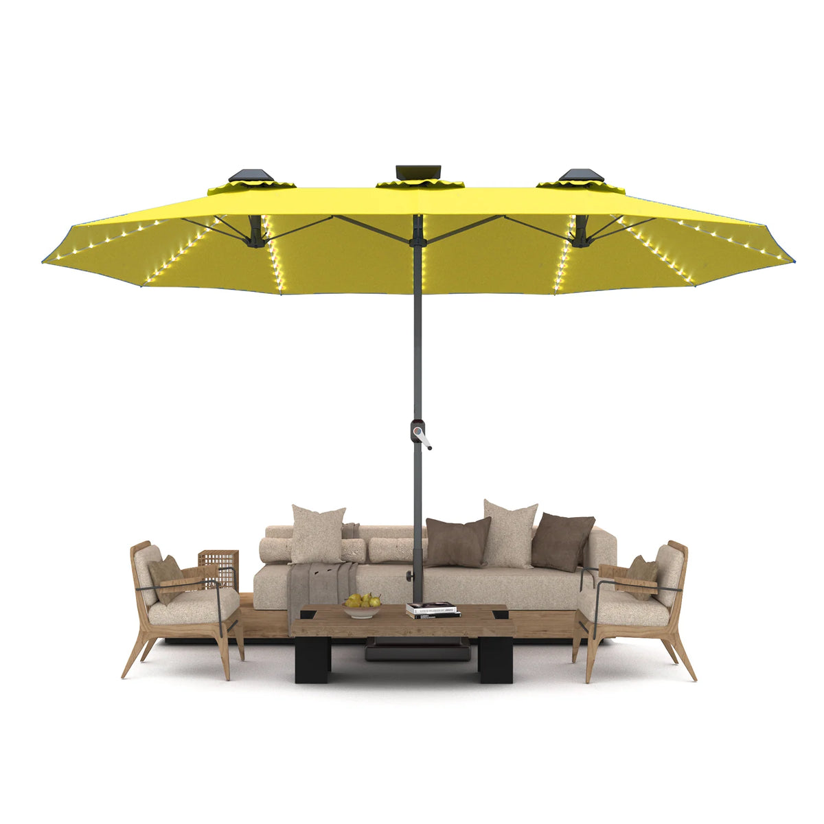 AECOJOY 15ft Patio Double-Sided Umbrella, 156 PCS Solar LED Light Outdoor Large Umbrella, Yellow - Product image 10