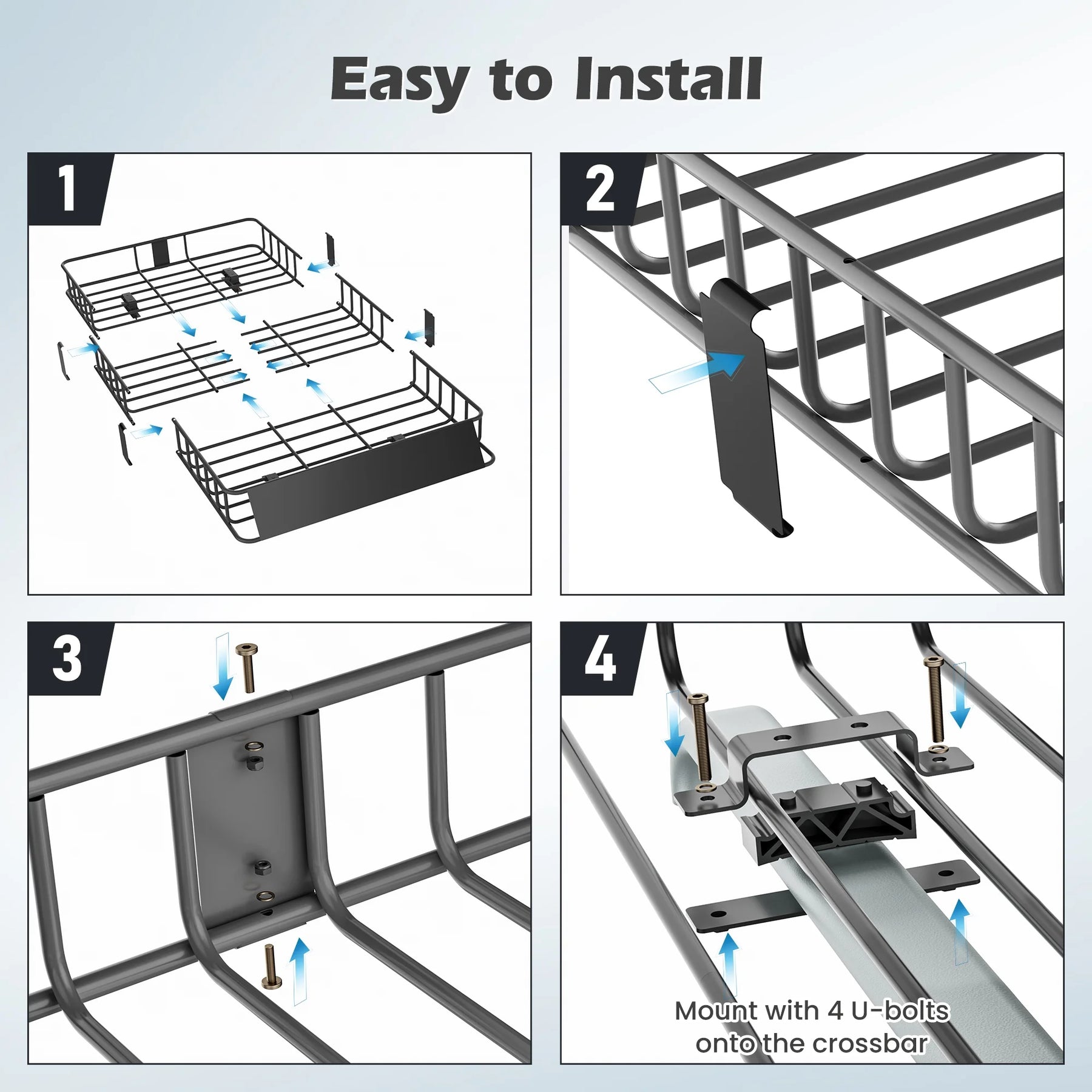 Naipo Roof Rack Cargo Basket, 500 lb, 64"x39"x6"extendable Roof Luggage Holder Rack with 4 U - Product image 8