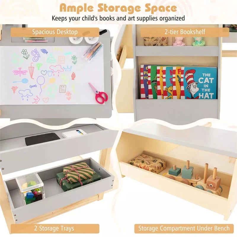 Kids Wooden Art Center Easel with Adjustable Double-Sided Blackboard & Whiteboard, Paper Roll - Product image 15