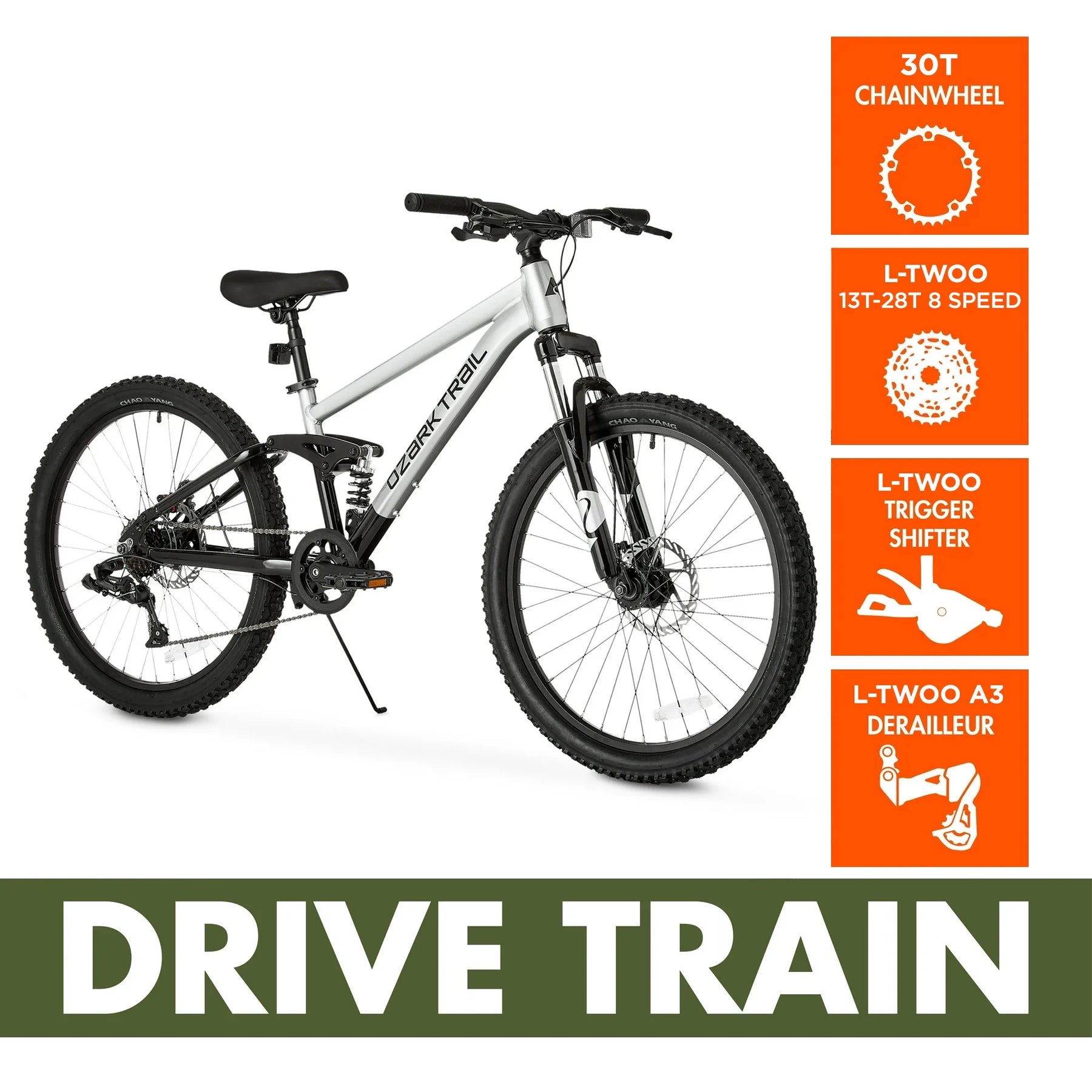 24" Ozark Trail FS.1 Epictrail Full Suspension Mountain Bike, for Teens and Adults, Heights Between 4'6" - Product image 6