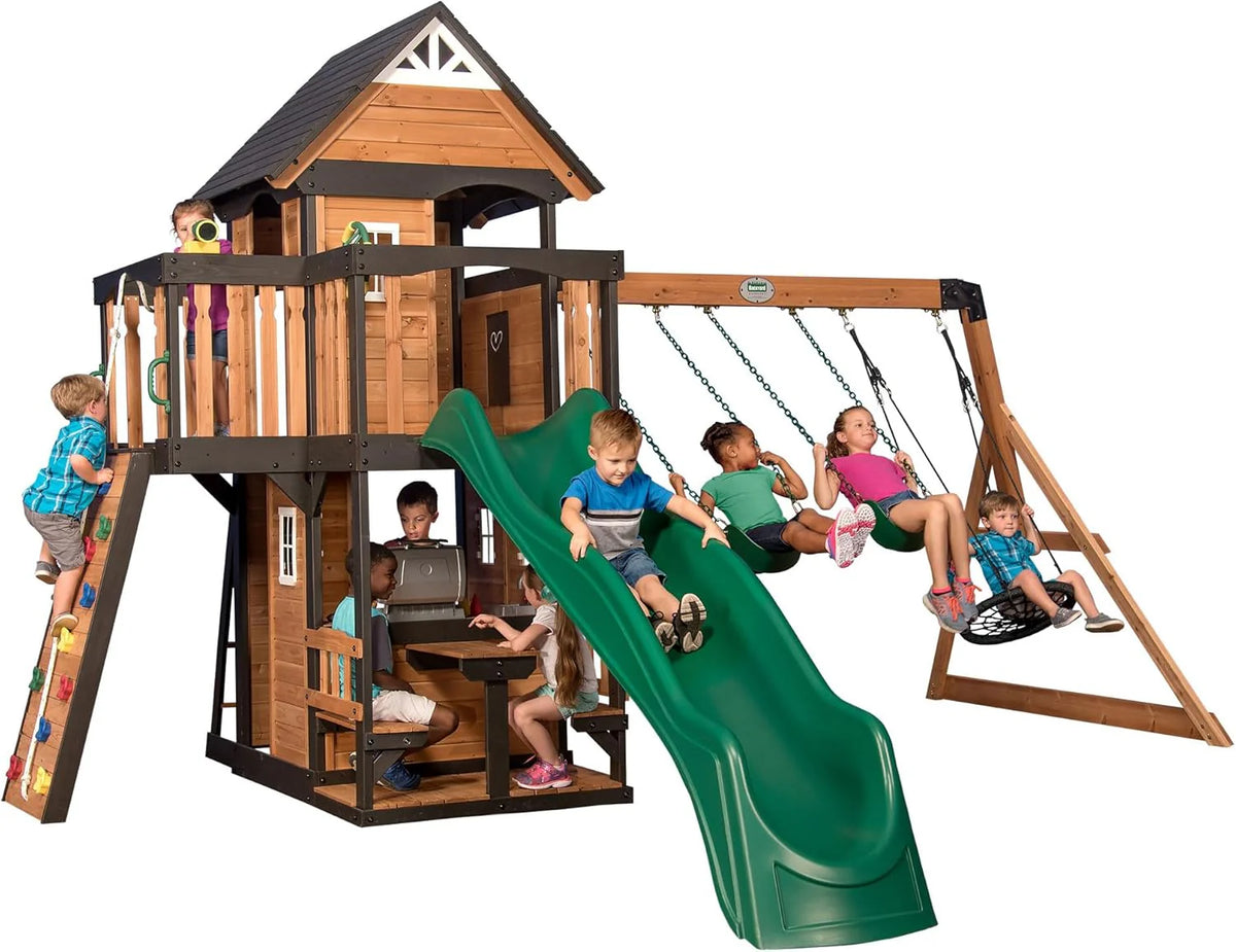 Backyard Discovery Canyon Creek Cedar Wood Swing Set with Wave Slide, Clubhouse, Play Kitchen, Picnic Area - Product image 5