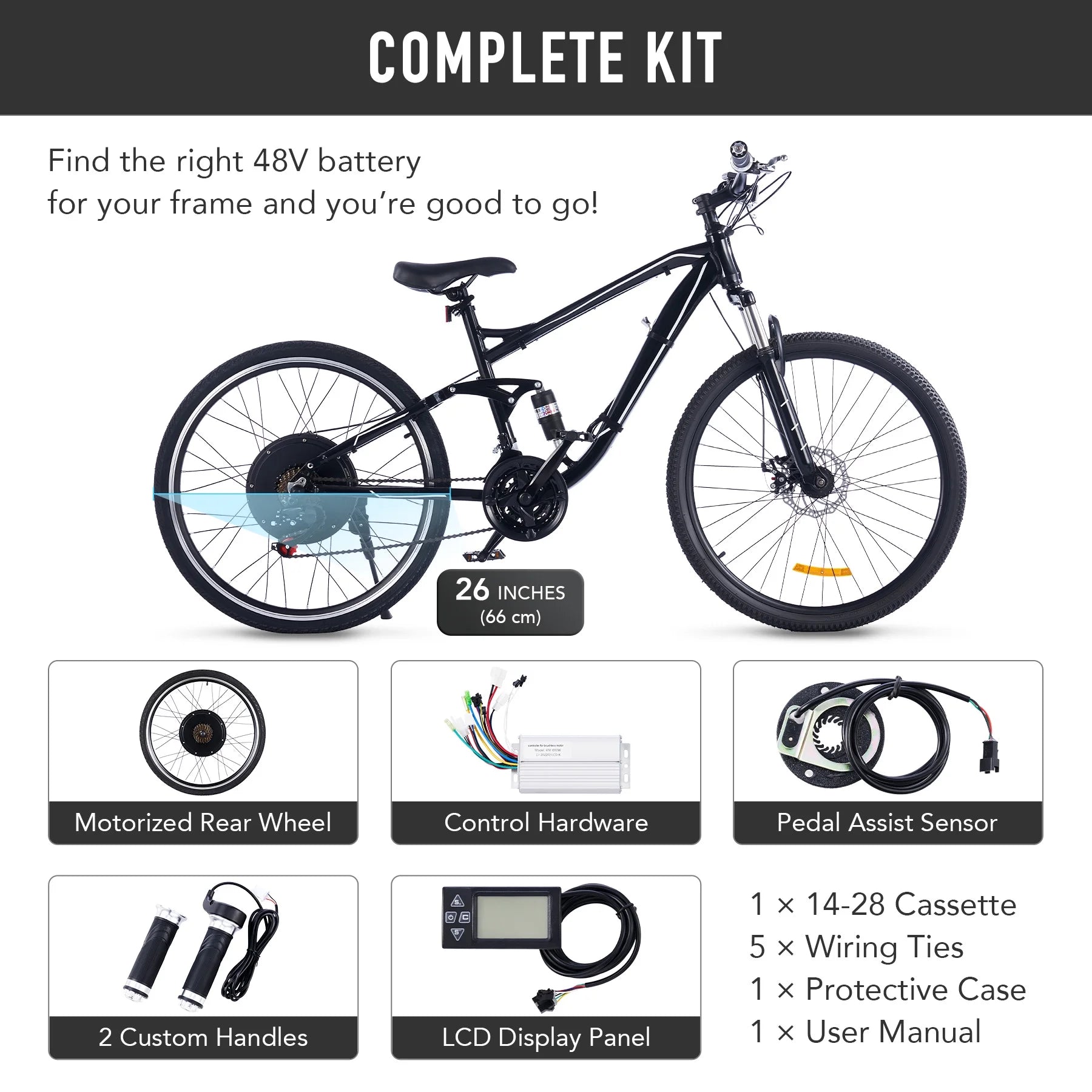 Viribus Electric Bike Conversion Kit 26" Rear Wheel 1000W Hub Motor LCD Ebike DIY Set - Product image 11