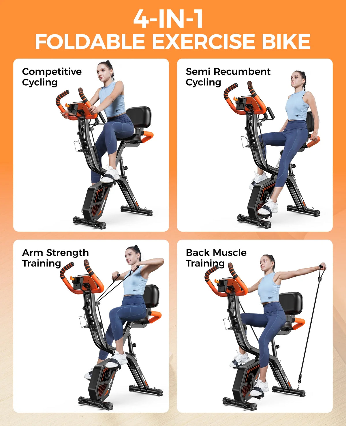 Pooboo 4 - in - 1 Exercise Bike, Foldable Stationary Bike, Tri - Position Indoor Cycling Bike with 8 - Product image 8