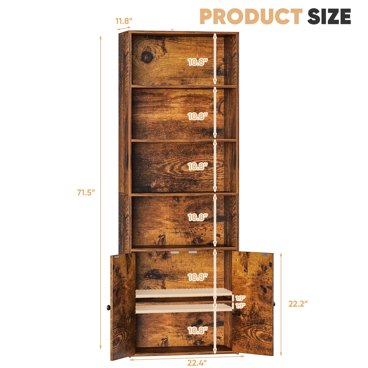 Furmax 1 Piece 4 - Shelf Farmhouse Bookcases 4 - Tier Bookshelf with Adjustable Shelves&Doors - Product image 27