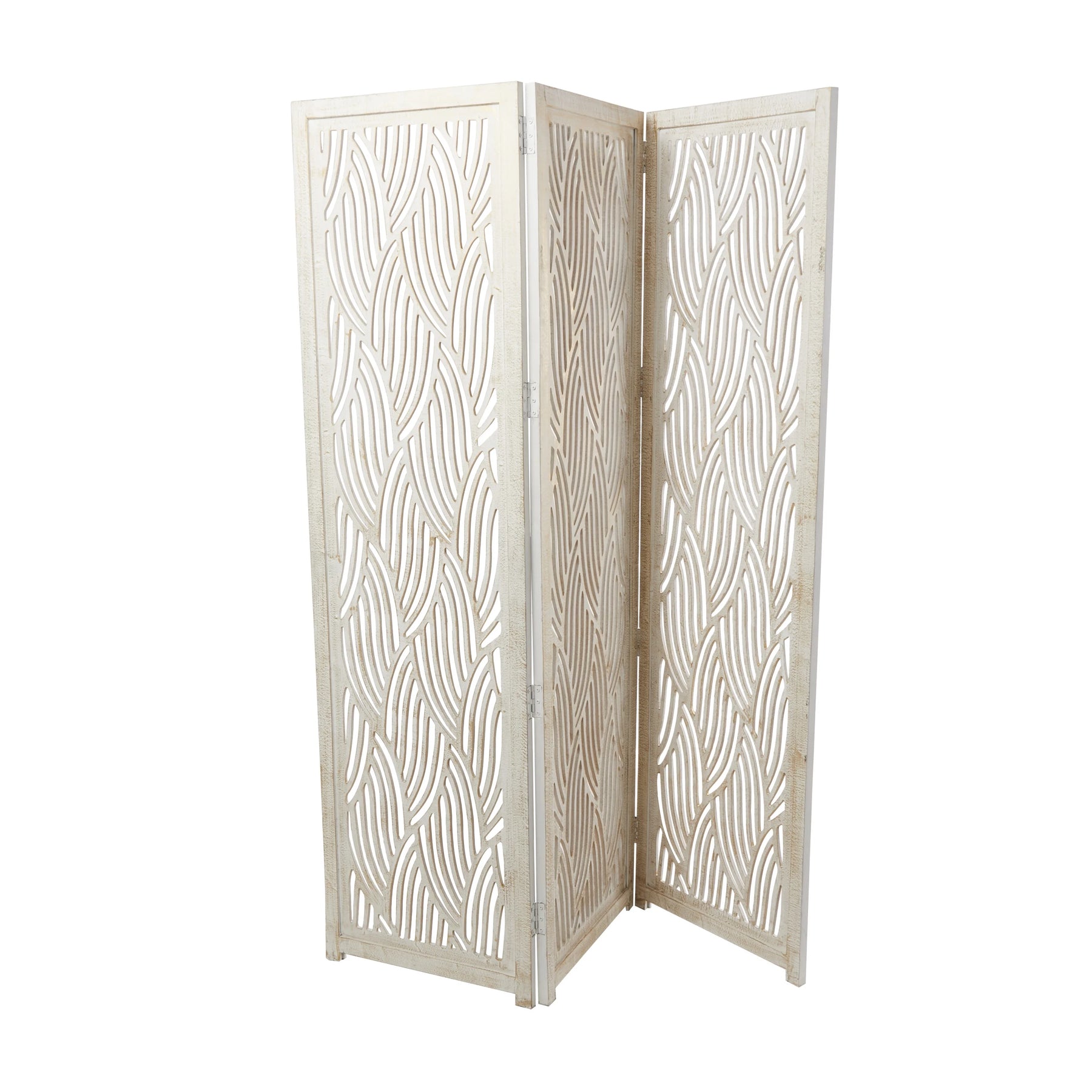 Decmode 60" x 72" Black Mango Wood Abstract Wavy Cutout 3 Panel Room Divider Screen, 1 - Piece - Product image 17