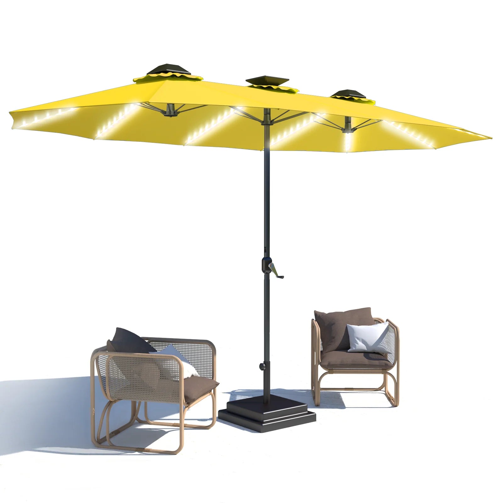 AECOJOY 15ft Patio Double-Sided Umbrella, 156 PCS Solar LED Light Outdoor Large Umbrella, Yellow - Product image 1