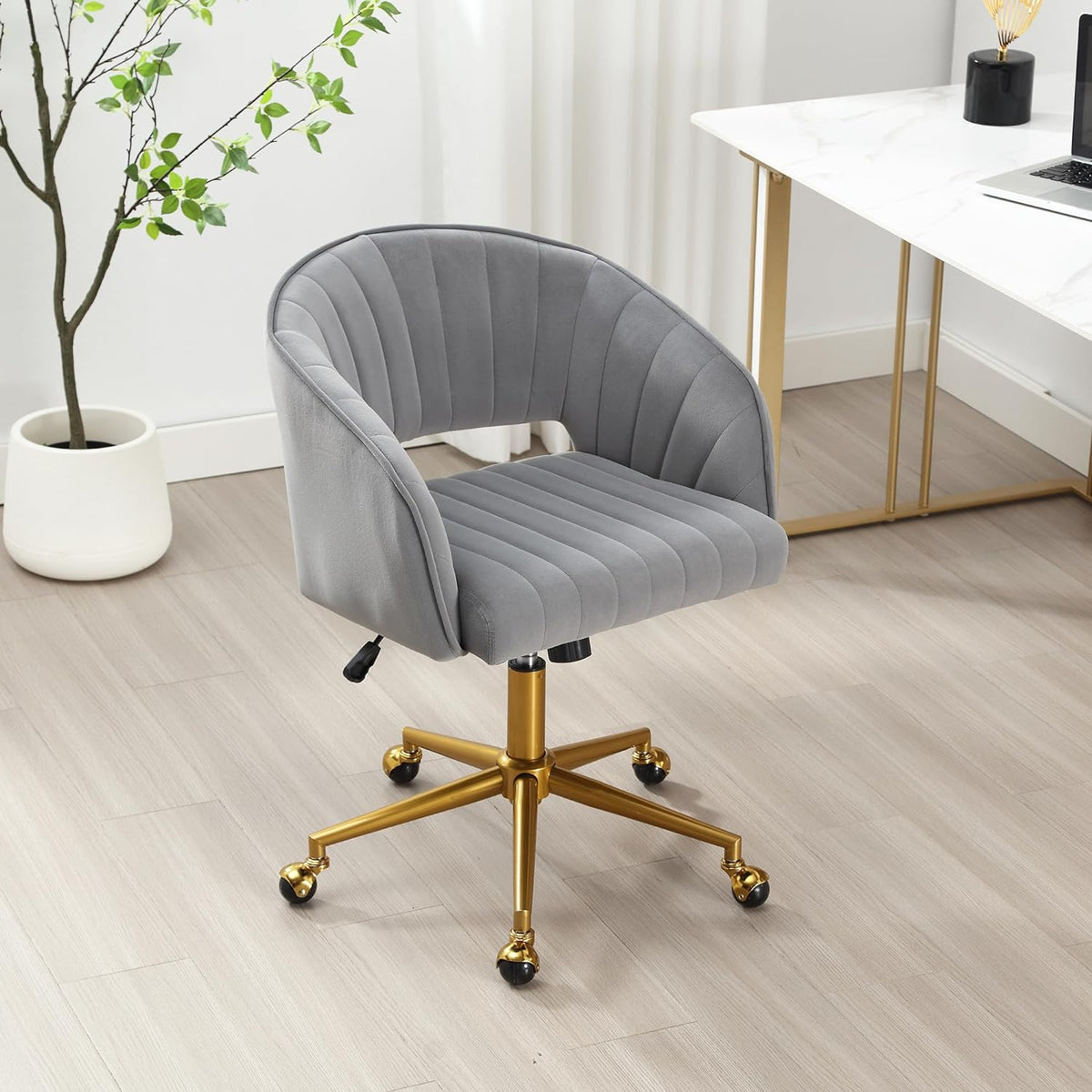 Home Office Swivel Desk Chair, Modern Velvet Vanity Chair, Height Adjustable Armchair with Gold Base - Product image 15