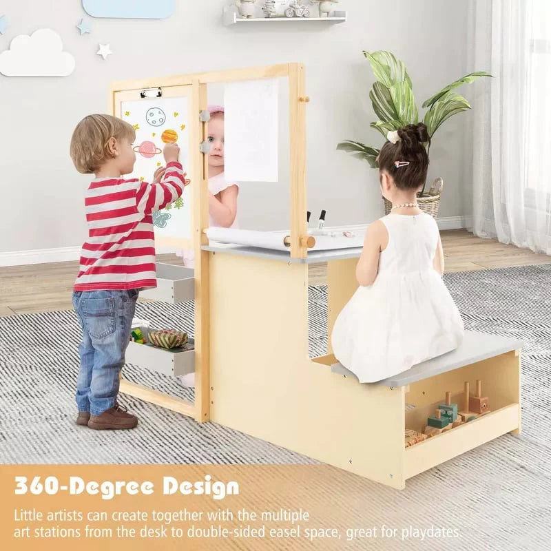 Kids Wooden Art Center Easel with Adjustable Double-Sided Blackboard & Whiteboard, Paper Roll - Product image 17