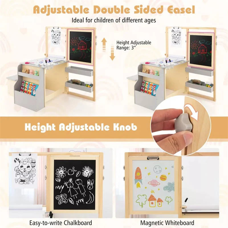 Kids Wooden Art Center Easel with Adjustable Double-Sided Blackboard & Whiteboard, Paper Roll - Product image 16