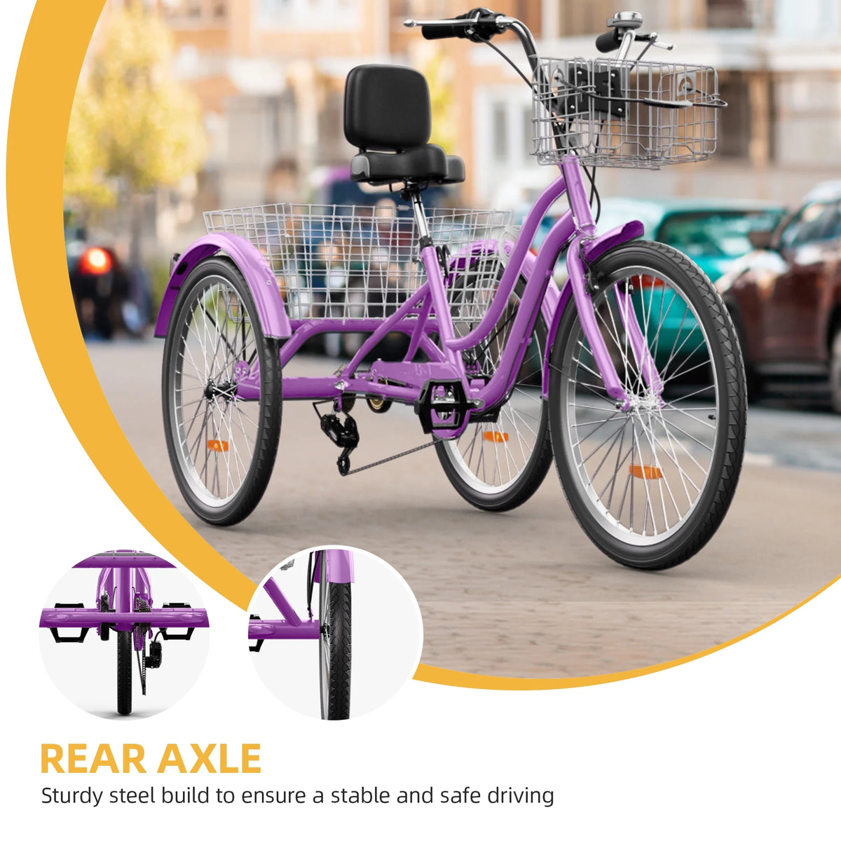 Dextrus 24 in 3 - Wheel Bike, Single Speed Adult Trike, Low Step - Through Cruiser with Front & Rear - Product image 9