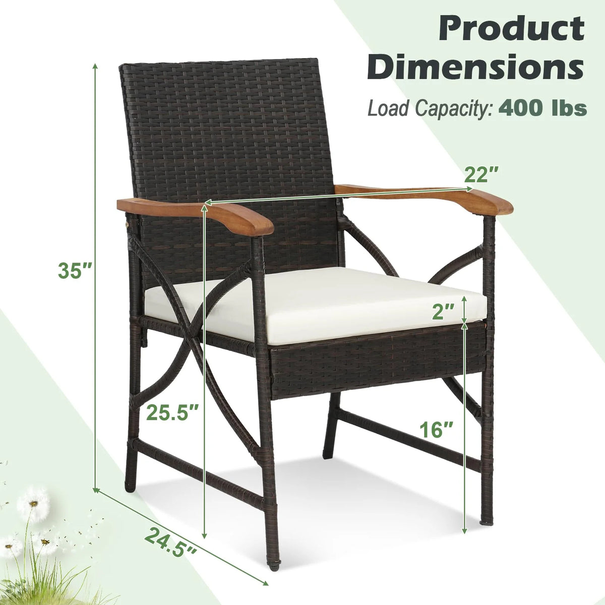 Tangkula Patio Wicker Chair Set of 2, Outdoor PE Rattan Chairs - Product image 3