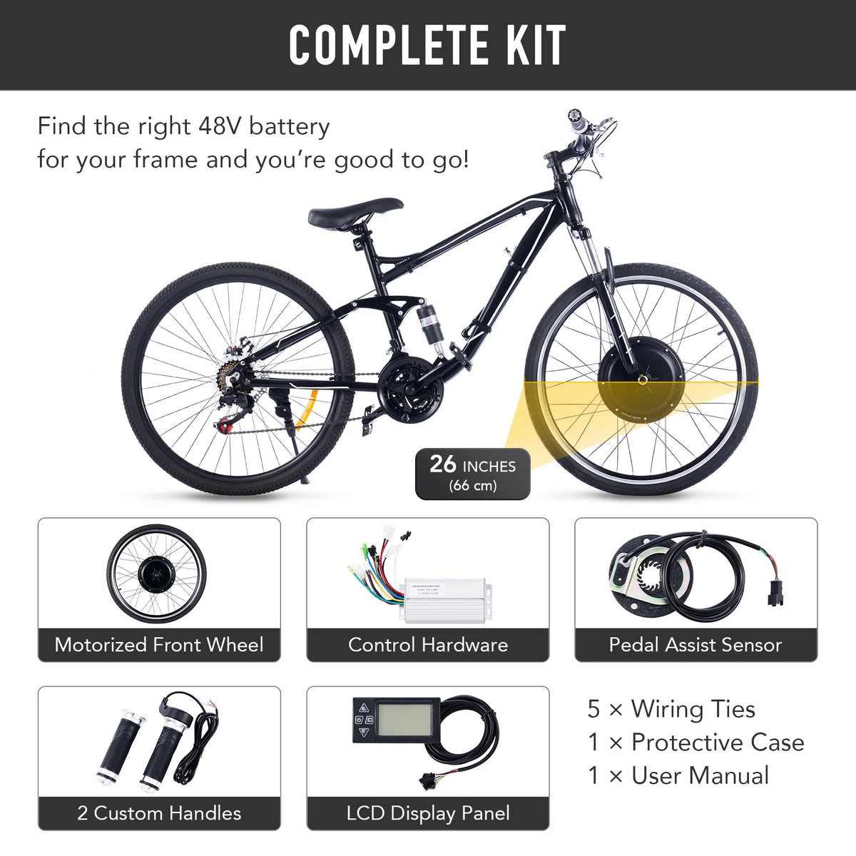 Viribus Electric Bike Conversion Kit 26" Rear Wheel 1000W Hub Motor LCD Ebike DIY Set - Product image 20